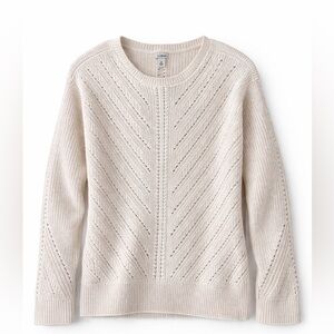 L.L.Bean Linen Cotton Knit Sweater Cream Open Knit Crewneck M